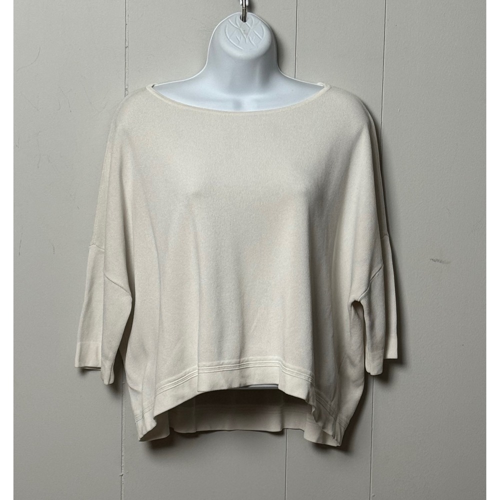 Gentry Portofino Women's Cream Knit Boat Neck Oversized Top Made in Italy Sz L